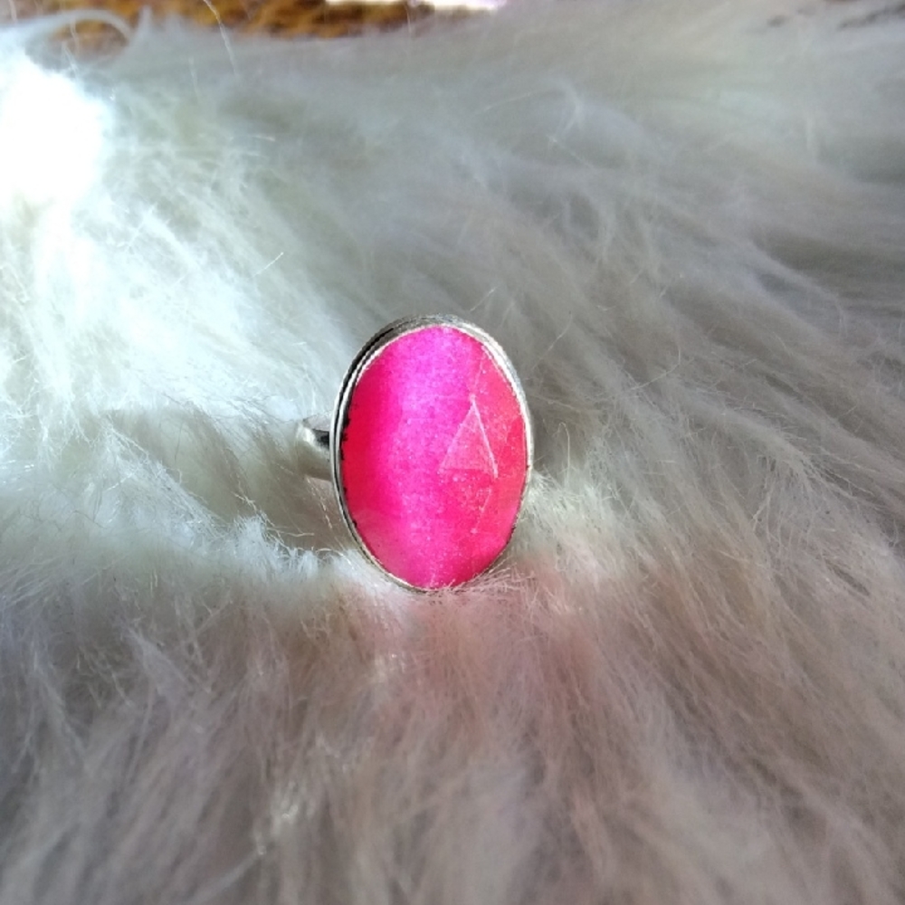 Simulated Faceted Ruby Silver Plated Gemstone Ring - image 1